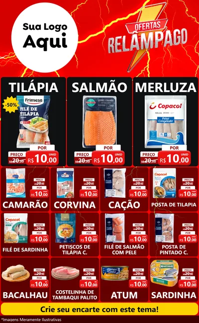 Modelo de Encarte para Encarte Grande com o tema Ofertas Relâmpago para Peixaria
