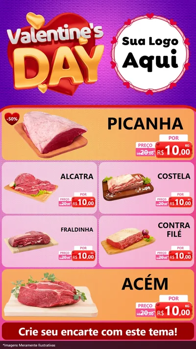 Modelo de TV para TV Vertical com o tema Valentine's Day para Açougue