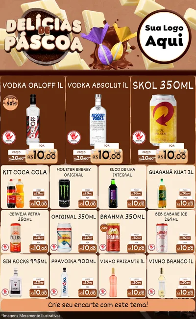 Modelo de Encarte para Encarte Grande com o tema Delícias de Páscoa para Distribuidora de bebidas