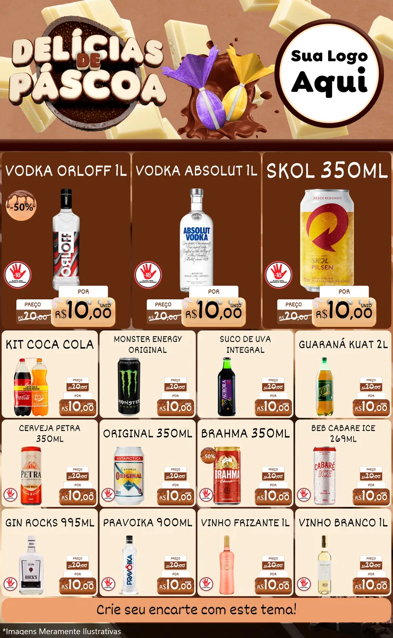 Modelo de Encarte para Encarte Grande com o tema Delícias de Páscoa para Distribuidora de bebidas