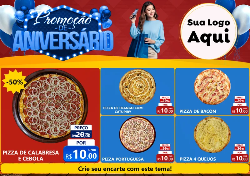 Modelo de Encarte para Encarte A4 Horizontal com o tema Promoção de Aniversário para Pizzaria