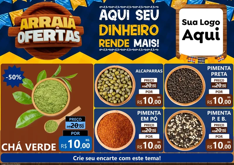Modelo de Encarte para Encarte A4 Horizontal com o tema Arraiá de Ofertas - Junina para Produtos Naturais