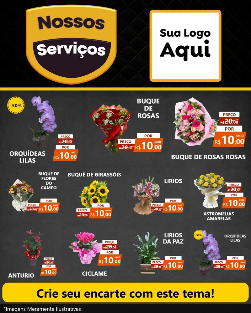 Modelo de Rede Social para Feed Instagram com o tema Nossos Serviços para Floricultura e jardim