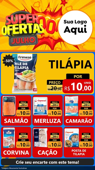 Modelo de Rede Social para Stories com o tema Super Ofertas Julho para Peixaria