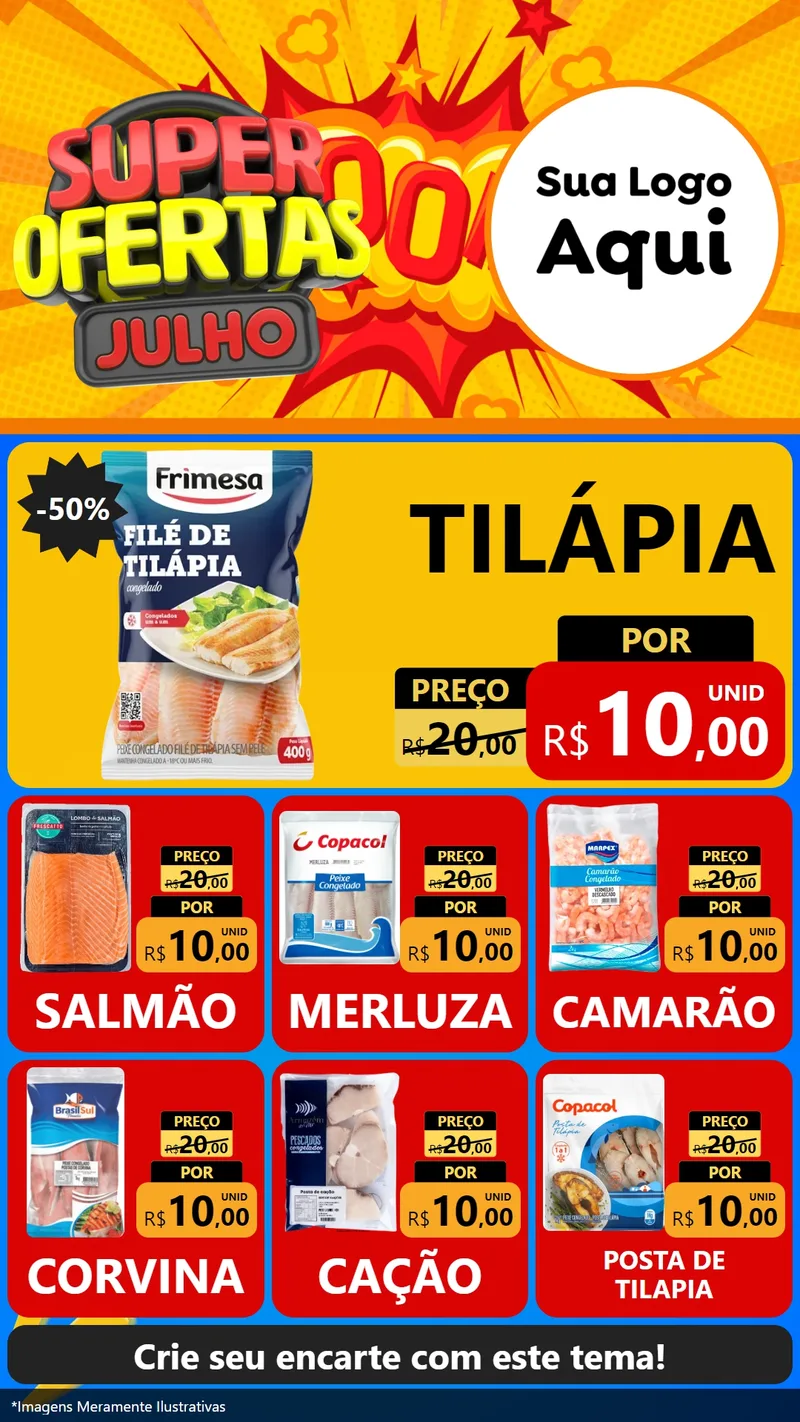 Modelo de Rede Social para Stories com o tema Super Ofertas Julho para Peixaria
