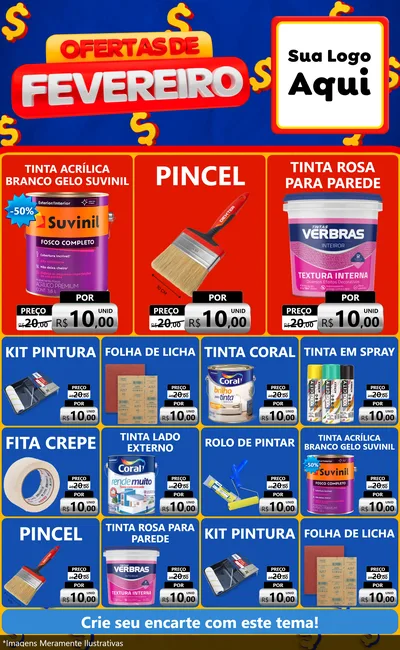 Modelo de Encarte para Encarte Grande com o tema Ofertas de Fevereiro para Tintas e Ferramentas