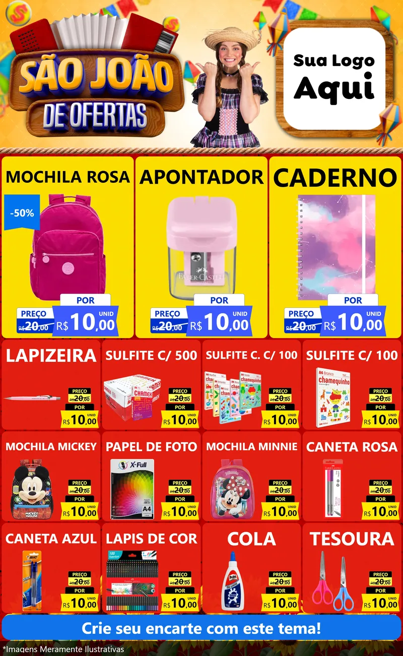 Modelo de Encarte para Encarte Grande com o tema São João de Ofertas para Papelaria