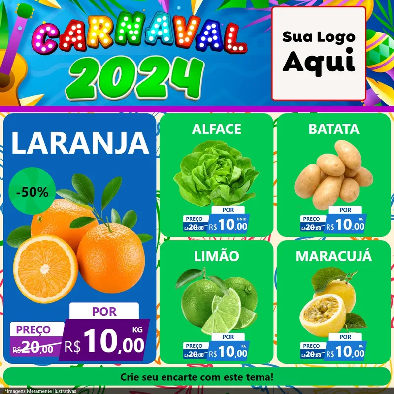 Modelo de Rede Social para Feed Facebook com o tema Carnaval 2027 para Hortifrúti