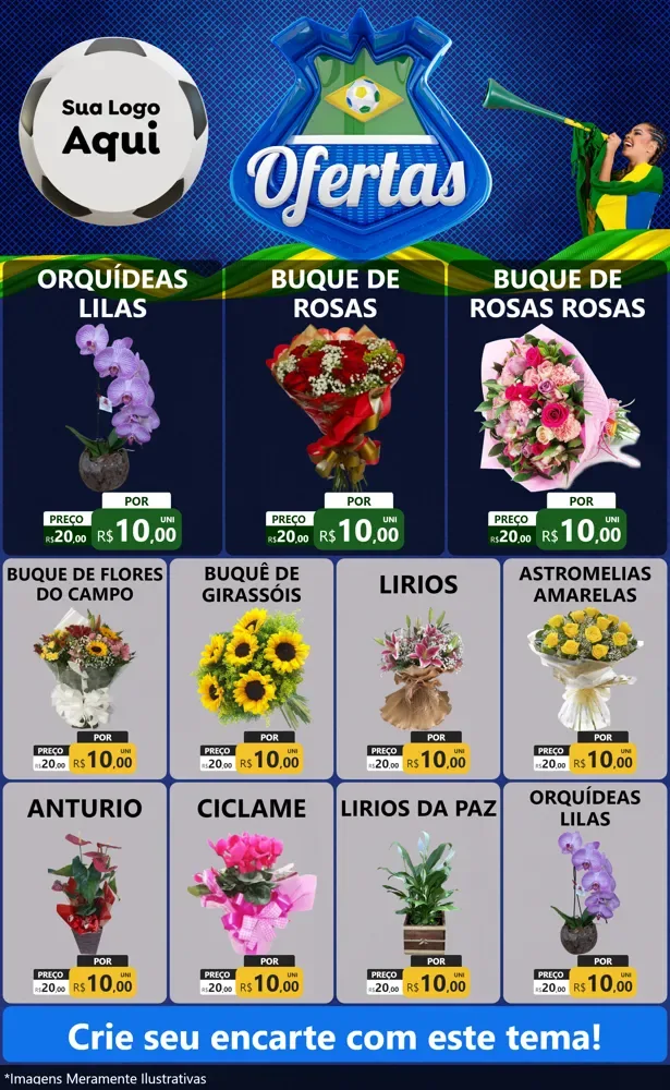 Modelo de Encarte para Encarte Grande com o tema Ofertas (Futebol) para Floricultura e jardim
