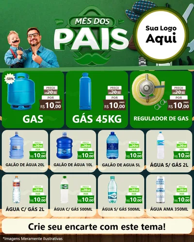Modelo de Rede Social para Feed Instagram com o tema Mês dos Pais para Água e gás