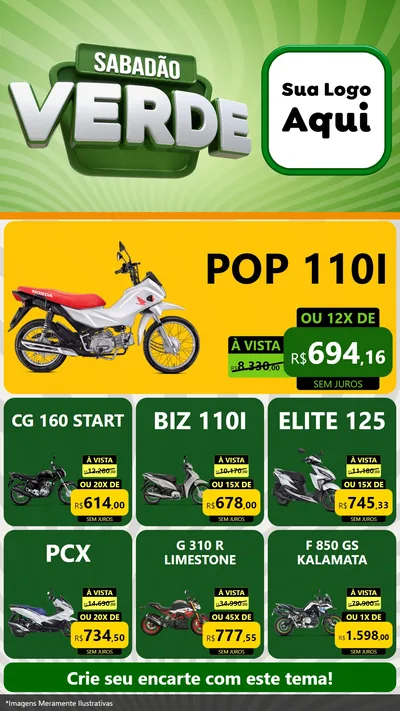 Modelo de Rede Social para Stories com o tema Sabadão Verde para Concessionaria de Motos