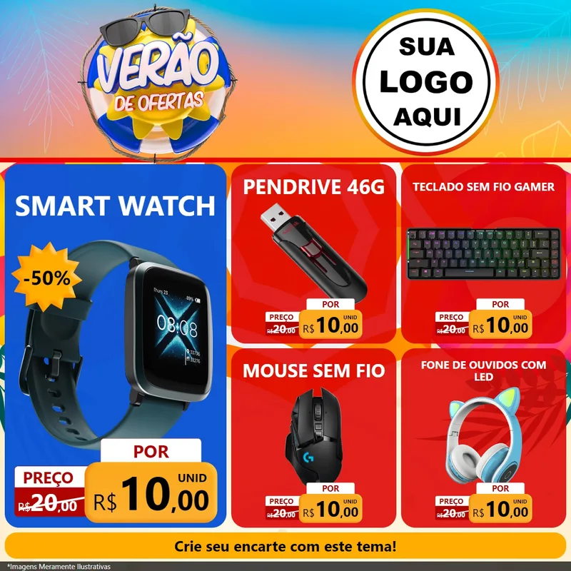 Modelo de Rede Social para Feed Facebook com o tema Verão de Ofertas para Informática