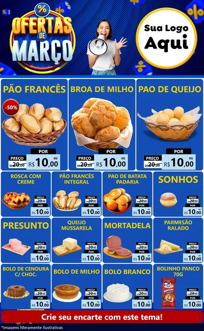 Modelo de Encarte para Encarte Grande com o tema Ofertas de Março para Padaria