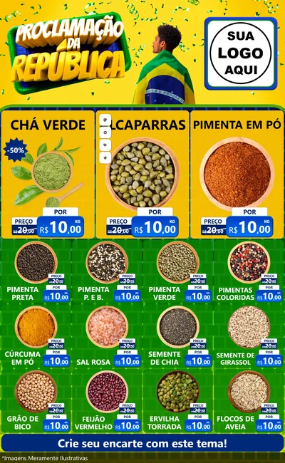 Modelo de Encarte para Encarte Grande com o tema Proclamação da República para Produtos Naturais