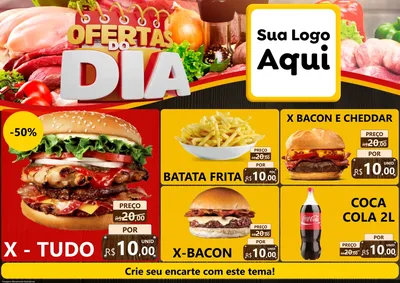Modelo de Encarte para Encarte A4 Horizontal com o tema Ofertas do Dia para Hamburgueria