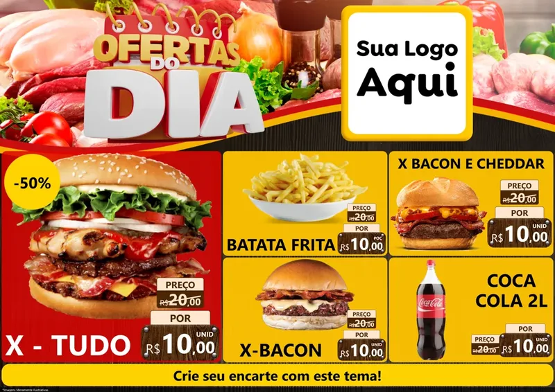 Modelo de Encarte para Encarte A4 Horizontal com o tema Ofertas do Dia para Hamburgueria