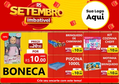 Modelo de Encarte para Encarte A4 Horizontal com o tema Setembro Imbatível para Brinquedos