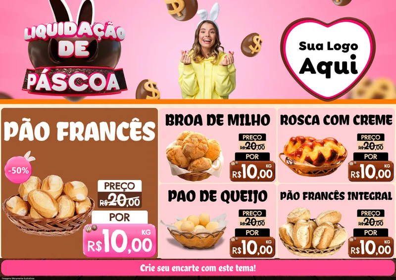 Modelo de Encarte para Encarte A4 Horizontal com o tema Liquidação de Páscoa para Padaria