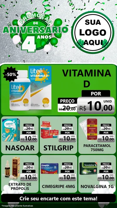Modelo de Rede Social para Stories com o tema Promoção de Aniversário - 4 Anos para Farmácia