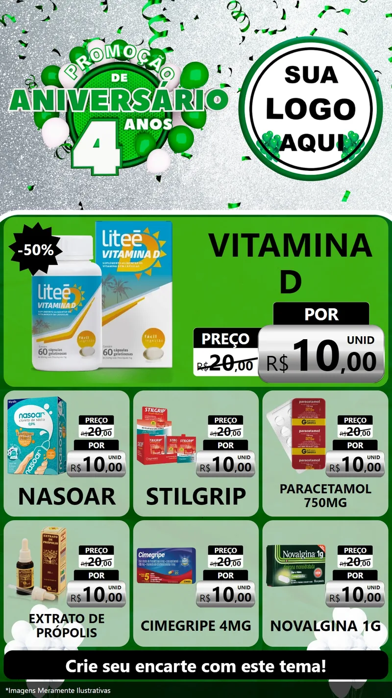 Modelo de Rede Social para Stories com o tema Promoção de Aniversário - 4 Anos para Farmácia