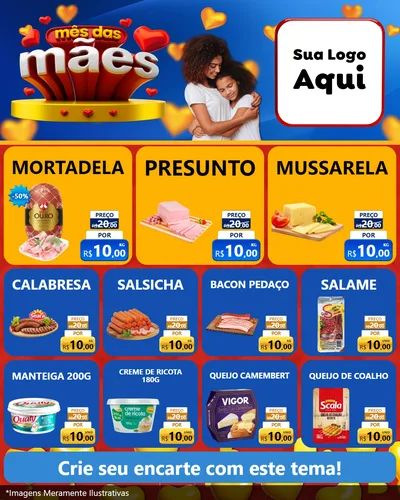 Modelo de Rede Social para Feed Instagram com o tema Mês das Mães para Frios e Laticínios