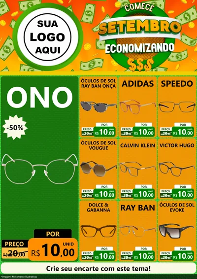 Modelo de Encarte para Encarte A4 Vertical com o tema Comece Setembro Economizando para Óticas