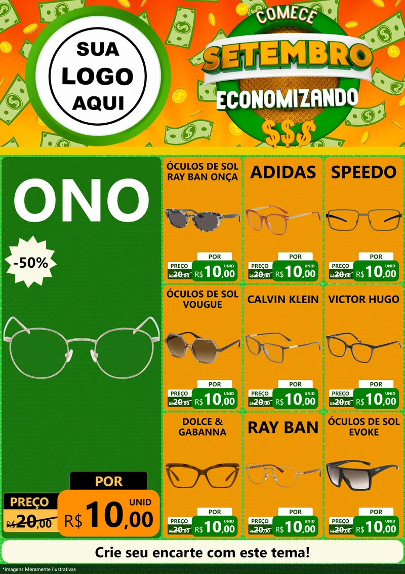 Modelo de Encarte para Encarte A4 Vertical com o tema Comece Setembro Economizando para Óticas