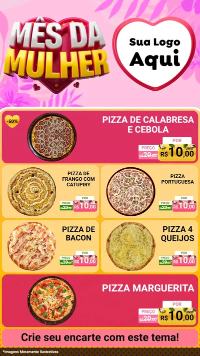 Modelo de TV para TV Vertical com o tema Mês da Mulher para Pizzaria