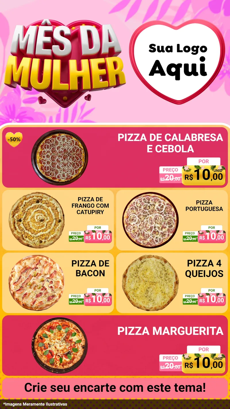 Modelo de TV para TV Vertical com o tema Mês da Mulher para Pizzaria