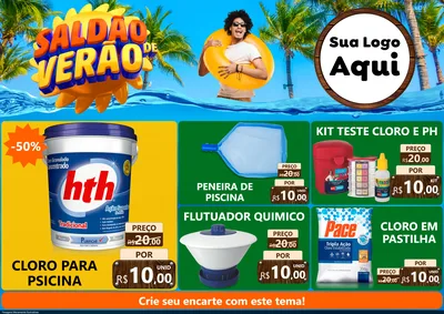 Modelo de Encarte para Encarte A4 Horizontal com o tema Saldão de Verão para Produtos para Piscina