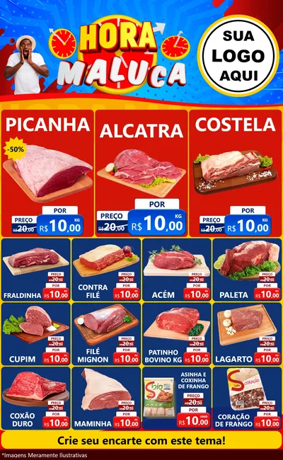 Modelo de Encarte para Encarte Grande com o tema Hora Maluca para Açougue