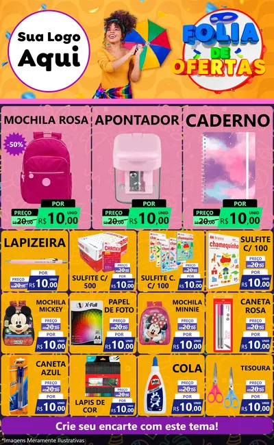 Modelo de Encarte para Encarte Grande com o tema Folia de Ofertas para Papelaria