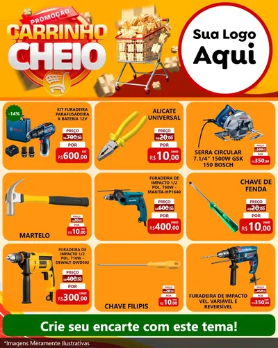 Modelo de Rede Social para Feed Instagram com o tema Promoção carrinho cheio para Maquinas e Ferramentas