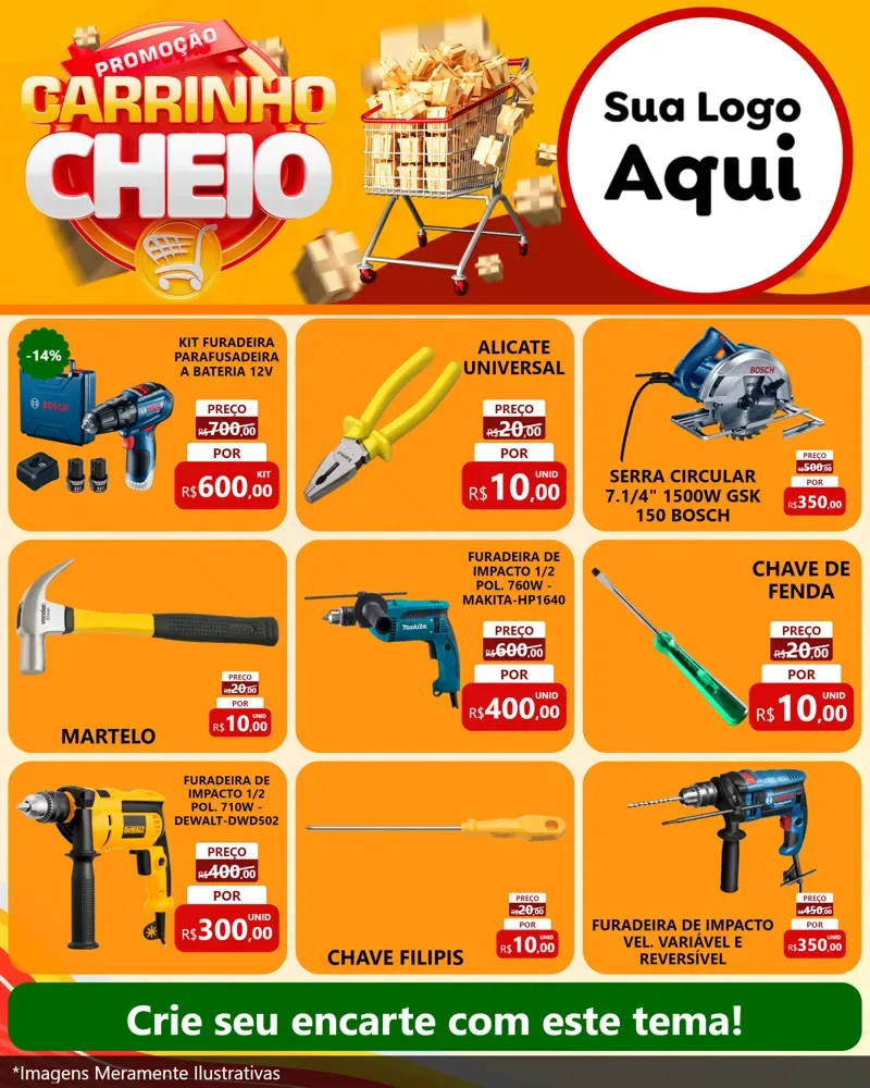 Modelo de Rede Social para Feed Instagram com o tema Promoção carrinho cheio para Maquinas e Ferramentas
