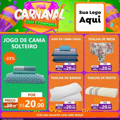 Modelo de Rede Social para Feed Facebook com o tema Pré-Carnaval Com Economia para Cama, Mesa e Banho