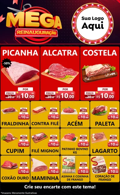 Modelo de Encarte para Encarte Grande com o tema Mega Reinauguração para Açougue
