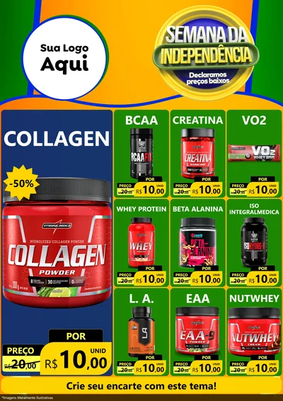 Modelo de Encarte para Encarte A4 Vertical com o tema Semana da Independência Declaramos Preços Baixos para Suplementos alimentares