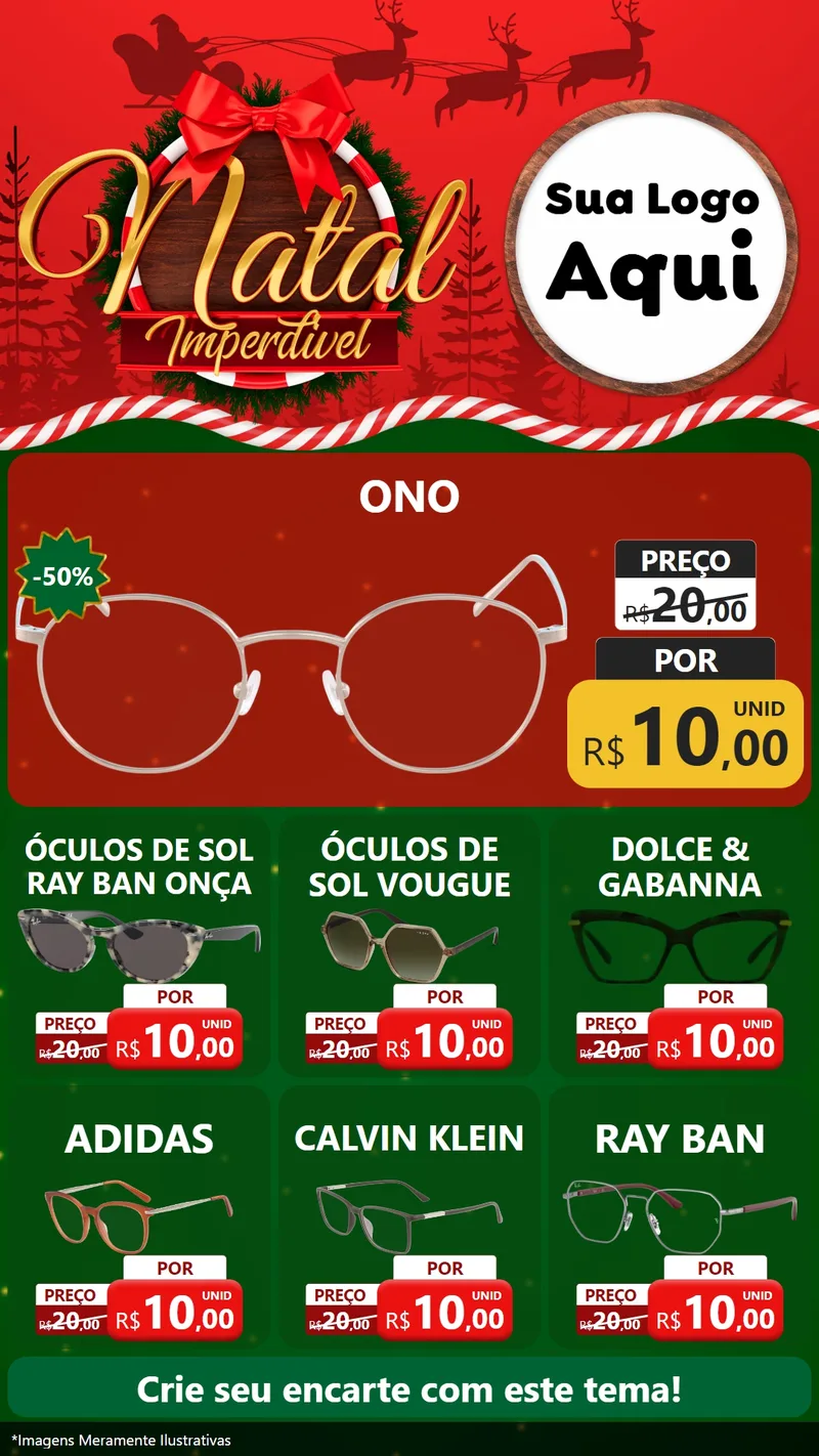 Modelo de Rede Social para Stories com o tema Natal Imperdível para Óticas