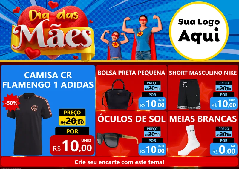 Modelo de Encarte para Encarte A4 Horizontal com o tema Dia das Mães para Roupas e acessórios