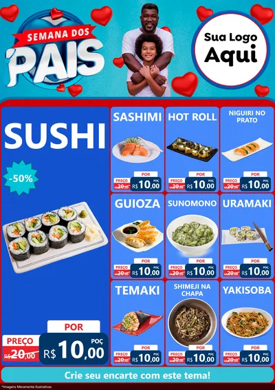 Modelo de Encarte para Encarte A4 Vertical com o tema Semana Dos Pais para Comida japonesa
