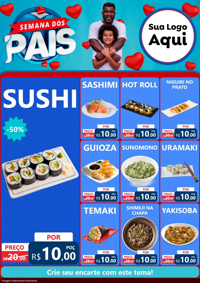 Modelo de Encarte para Encarte A4 Vertical com o tema Semana Dos Pais para Comida japonesa
