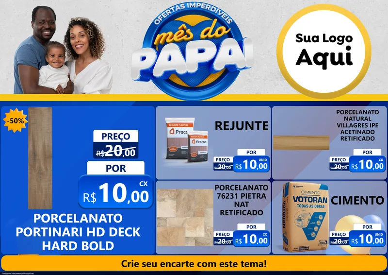 Modelo de Encarte para Encarte A4 Horizontal com o tema Ofertas Imperdíveis Mês Do Papai para Pisos e revestimentos