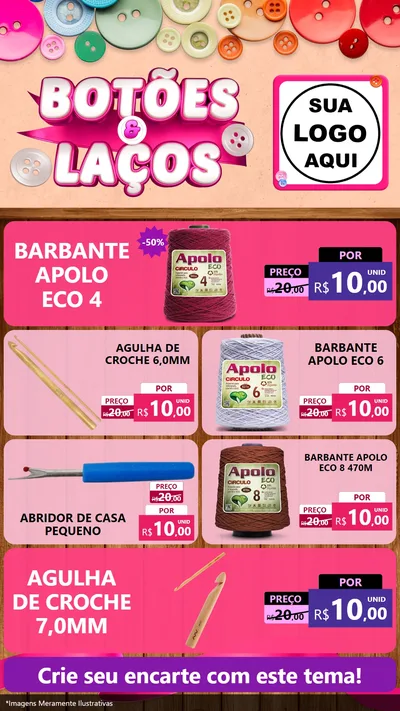 Modelo de TV para TV Vertical com o tema Botões e Laços para Armarinho e Aviamentos