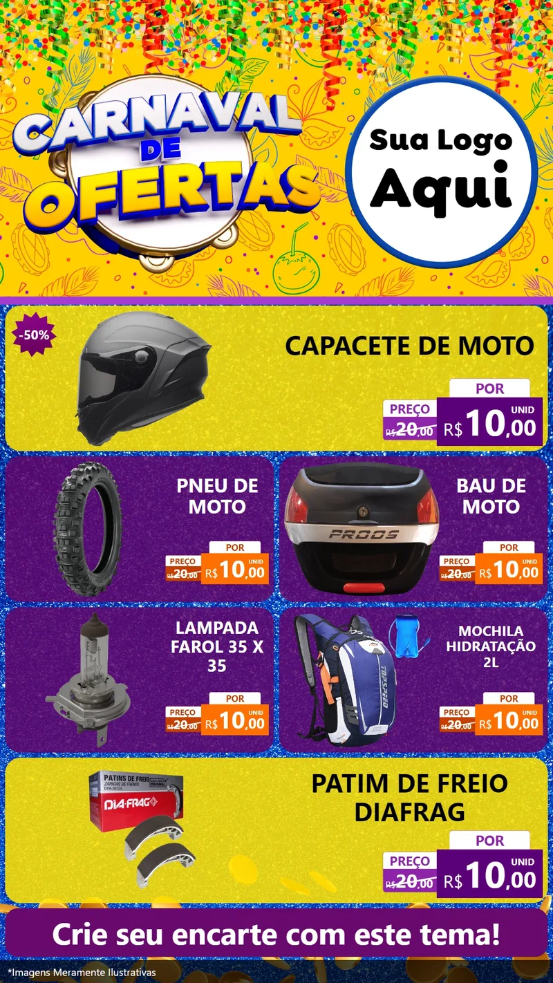 Modelo de TV para TV Vertical com o tema Carnaval de Ofertas para Moto peças