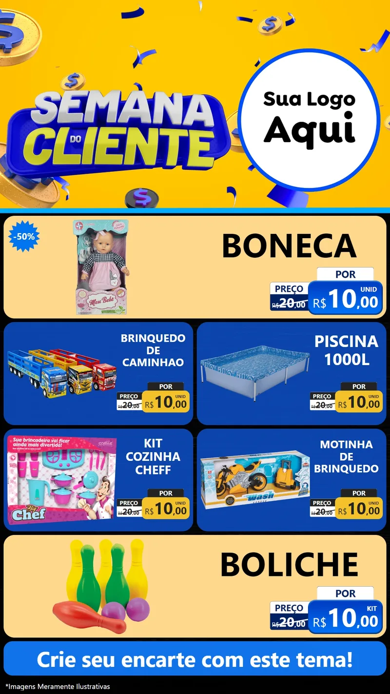 Modelo de TV para TV Vertical com o tema Semana do Cliente para Brinquedos