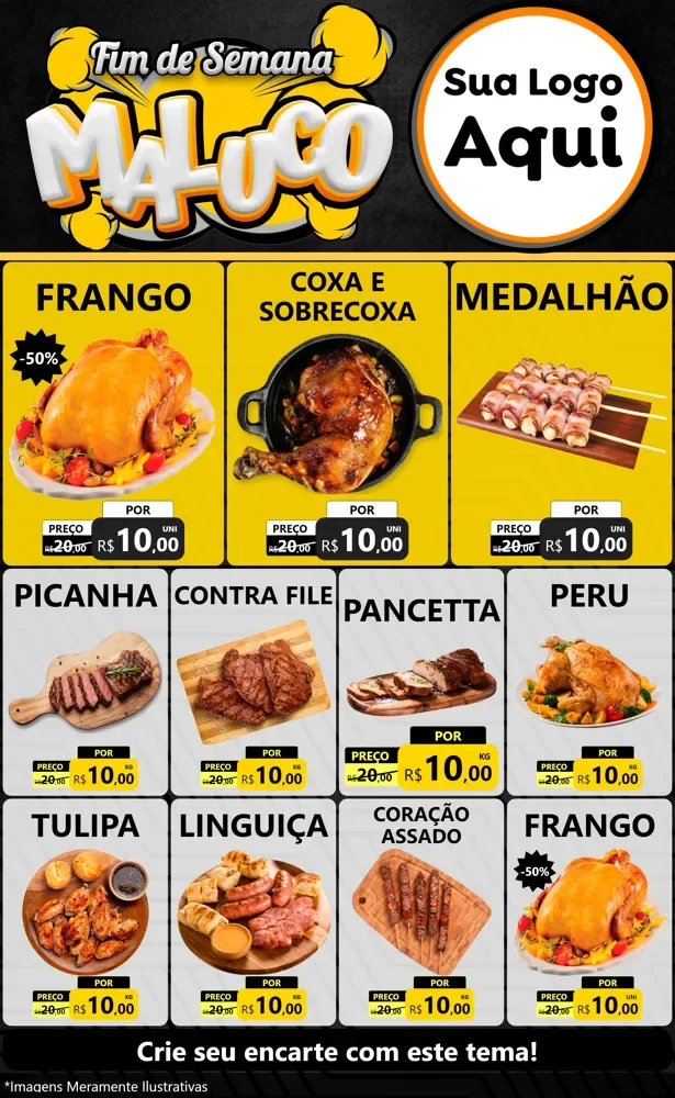 Modelo de Encarte para Encarte Grande com o tema Fim de Semana Maluco para Assados