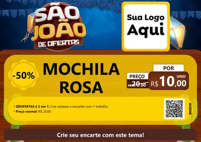 Modelo de Cartaz para Cartaz A4 Horizontal com o tema São João Ofertas Imbatíveis! - Junina para Papelaria