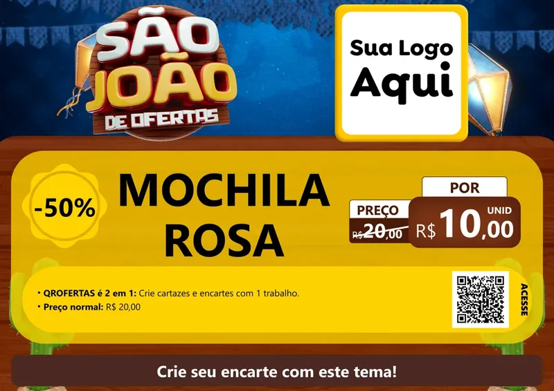 Modelo de Cartaz para Cartaz A4 Horizontal com o tema São João Ofertas Imbatíveis! - Junina para Papelaria