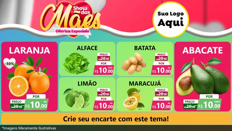 Modelo de TV para TV Horizontal com o tema Show das Mães - Ofertas Especiais para Hortifrúti