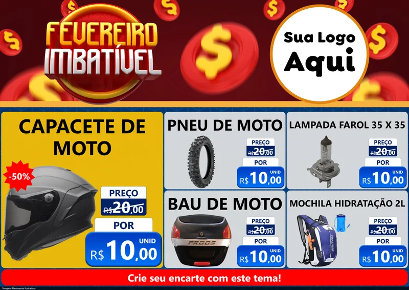 Modelo de Encarte para Encarte A4 Horizontal com o tema Fevereiro Imbatível para Moto peças